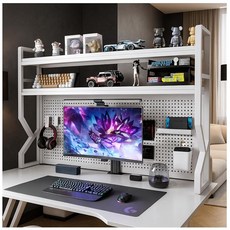 DESKTOP HUTCH 책장 선반 데스크탑 있는 금속 기숙사 페그보드가 책상 많은 선물, 29.5" Lx9.9 Wx39 H, 화이트.