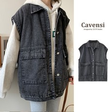 Cavensi 韓版寬鬆復古牛仔背心
