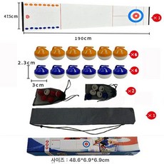 휴대용 미니 컬링 게임 핸드 컬링 가정용 놀이판, 1개, 1.9m 오렌지블루 스톱바 12개 2개