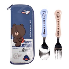 릴팡 브라운앤프렌즈 웨이브 스텐 스푼 포크 케이스 세트, 스푼 + 포크 + 케이스, 트레블 블루, 1세트