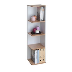 深棕色四層轉角櫃，簡約時尚收納層架，小空間適用居家展示置物櫃, 原木+白