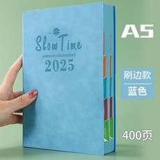 日程本 日程本 計劃表 自律打卡 筆記本 時間規劃記事本 簡約計劃本 全年計劃本 手帳本 行事曆, 1個, 天空藍 帶彩色分隔頁 /本400頁,A5款 SlowTime 幸運草
