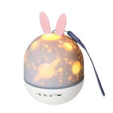 DIU 投影燈led充電旋轉氛圍小夜燈兒童禮物, 1個, 粉色-萌兔-USB款