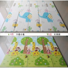兒童遊戲墊 折疊爬行墊 BSMI認證 防刮地墊 加厚雙面兒童地墊 嬰兒軟墊 可愛卡通寶寶地墊, 卡通小象+長頸鹿 （送手提袋）