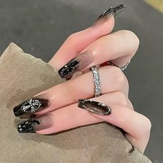 롱 십자가 블랙 그라데이션 네일팁 씨씨네일