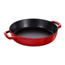 Staub 주철 33cm13인치 더블 핸들 프라이팬 - 매트 블랙 프랑스산 194322, 1개, 체리