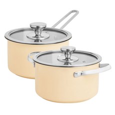 파르셀 세라믹 코팅 냄비 2종 세트(인덕션 사용 가능), 편수 냄비 16cm +양수 냄비 18cm, 아이보리, 1세트