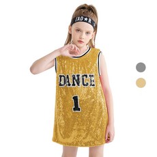 LOlanta 여아용 스팽글 힙합 줌바 댄스복 주니어 글리터 오버핏 민소매 유니폼 여자 아이 여름티 농구나시 져지