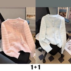 DZX 여성 기본 데일리 라운드넥 니트 가디건 클래식 단추 루즈핏 니트 스웨터 1+1