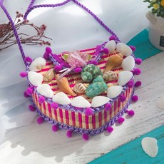 兒童玩具 民族風竹編製品 兒童包包 小背簍 兒童演出道具 兒童小背簍 仿藤塑編織 幼兒園演出舞臺道具, 【背包】愛心款-紫色, 1個