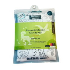 HeyDoodle 創意隨行矽膠畫墊，兒童繪畫墊，安全無毒，環保可重複使用, HeyDoodle 創意隨行矽膠畫墊 附無毒可擦拭彩色筆 9支, 恐龍樂園 123, 1個, 1個
