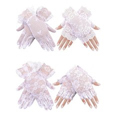 GeYOGA 요가 4쌍 레이스 장갑 여성용 핑거리스 풀 핑거 티 파티 우아한 짧은 결혼식 신부 할로윈용 화이트. 298575