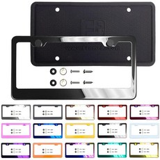 T304 스테인리스 스틸 번호판 프레임 매트 블랙 파우더 코팅 범용 핏 알루미늄 나사 온 캡 커버 녹 방지 내후성 스테인리스 스틸 나사 실리콘 백 가드 (수량: 1 프레임), 스모크 크롬