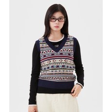 WACKY WILLY 우먼스 패턴 브이넥 베스트 WA2503KT61NA 469057