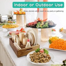 木質餐具收納盒 可手提分格廚房收納盒 實木刀叉紙巾杯子儲物盒, 圖片色,長31*寬27*高11cm, 1個