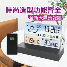 跨境新品透明玻璃氣象鍾3396C 彩屏RF無線多功能天氣預報電子鬧鐘, 中性-usb-黑色:如圖