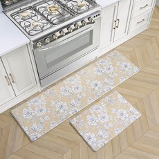 Laura Ashley - 피로 방지 주방 매트 아이리스 꽃무늬 디자인 얼룩 방수 및 변색 방지 요리 및 스탠딩 릴리프 미끄럼 방지 뒷면 치수 44.5cm x 81., 17.5" x 60" / 17.5" x 28", Tawny Yellow
