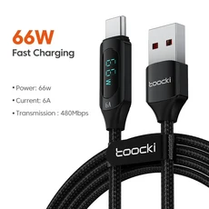 Toocki C타입 to 케이블 100W PD 고속 충전 USB C 디스플레이 샤오미 POCO F3 리얼미 맥북 아이패드용, 06 66W A- C Black, 01 1m