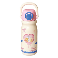 리안 귀여운 강아지 캐릭터 상단 손잡이 보온 텀블러, 핑크 + 화이트, 1개, 500ml