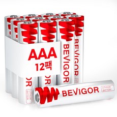 BEVIGOR 손전등용 AAA 리튬 배터리 철 트리플 A 오래 지속되는, 1개, 12개입