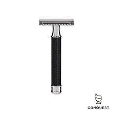 CONQUEST 德國 MUHLE 穆勒 R89 鉻銀傳統刮鬍刀，經典三件式手動刮鬍刀，紳士頂級刮鬍體驗, 1個, R89 BLACK 刮鬍刀, 1