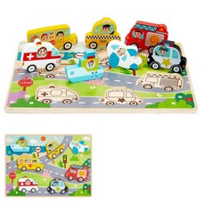 [아페페] 교통수단 원목 퍼즐 배 비행기 택시 버스 어린이집교구 소근육발달 KR7154 교통수단퍼즐 자동차퍼즐