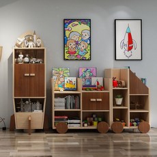 全實木兒童書櫃書架，自由組閤落地置物櫃，臥室玩具收納櫃，多功能儲物展示架, ABC款 全實木
