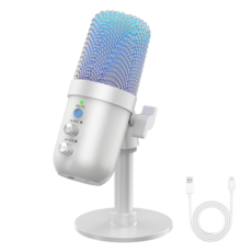 PANSHI 유선 USB 스탠드 콘덴서 게이밍 마이크 방송용 녹음용 MU1000, 화이트