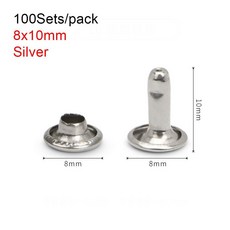 100 세트 스크류 가죽 칼라 장식 리벳 스터드 6/8/10mm 더블 캡 스팟 네일 의류 액세서리 가방, silver-8x10mm