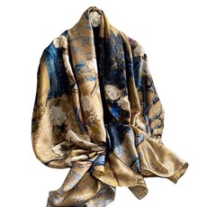 Aufeel 패션 스카프 100% 새틴 실크 롱 경량 자외선 차단 숄 랩 여성용 헤어 스카프 플라워 프린트 라지 141410, 블루 로맨스