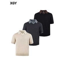 레이어드 스타일 반팔 티셔츠 브이넥 박시핏 폴로 셔츠 스타일 캐주얼 반소매