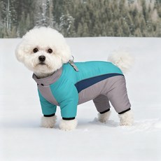 사시한사 강아지겨울옷 따뜻한 누빔 강아지올인원패딩 방수, 1, 그린