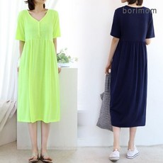 보리맘 크레용 단추 수유구 수유 원피스 빅사이즈 임부복 홈웨어 수유복 잠옷 TA373