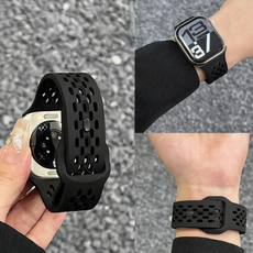 애플워치 호환 통기성 실리콘 스트랩 11 10 9 8 7 6 5 3 42mm 41mm 40mm 38mm 49mm 46mm 45mm 44mm 울트라2/3 SE2 3 밴드, 블랙