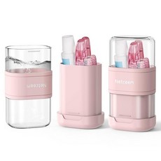 칫솔 여행용 케이스 키트 휴대용 접이식 칫솔 홀더 및 치약 커버 용기 구강 세정제 컵 포함 여행 욕실 캠핑 출장용 구강 청소 도구 정리함(1팩), Pink