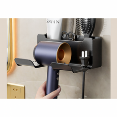 어썸스토어 무타공 수납형 강력접착 드라이기 거치대, 블랙, 1개