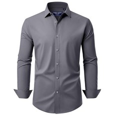 Alimens & Gentle 남성용 드레스 셔츠 레귤러 핏 스트레치 스테인 쉴드 긴소매 단색 비즈니스 웨딩 버튼 다운 셔츠 베이지. 4XL 268361, 다크 그레이