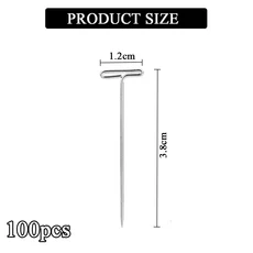 100개/박스 스테인리스 스틸 T자형 핀 가발 핀 보관함 포함 블록킹 뜨개질 DIY 공예 용품용 압정/핀, 01 100pcs