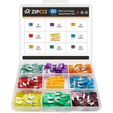 ZIPCCI 자동차 퓨즈 구색 키트 180개 표준 및 미니 로우 프로파일 퓨즈(1A/2A/3A/5A/7.5A/10A/20A/25A/30A/35A/40AMP) RV 트럭 해양, 80Mini Kit, 1개