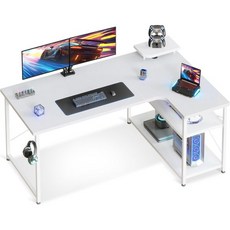 ODK L자형 컴퓨터 책상 W: 43.3인치(110cm) 게이밍 PC 코너 랙이 있는 수납공간 사무실 재택근무 조립이 쉬운 흰색 오른쪽 선반, 130 x 80 x 74 cm, white