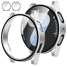 Tensea [삼성 갤럭시 워치 울트라 2025/갤럭시 7 2024용 2팩 47mm 액정보호필름 케이스 액세서리 47mm용 보호 페이스 커버 하드 범퍼 내장 강화 유리 필, Galaxy Watch 7-44mm, 실버