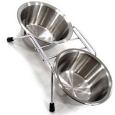 2구 반려견 스텐 쌍식기(32온스) 애견 사료 밥그릇