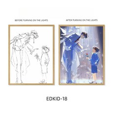 명탐정 코난 애니메이션 분위기 그림 액자 무드등 조명 장식, 옵션 W, 프리미엄 미러(17.7x24 cm)우드 프레임, 1개
