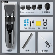 DFMEI 電動理髮器 專業電推剪 居家理髮工具, 陶瓷刀頭-經典灰-【模型+圍布+平剪】:C5