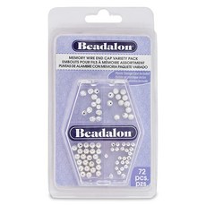 Beadalon 메모리 와이어 엔드 캡 버라이어티 팩 실버 도금 24피스 3mm 4mm 24개 골판지 12개 스파클 12개 164487, 라운드 버라이어티, Pack of 72