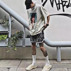 OFat 變形蟲短褲 美式球褲 速乾運動褲 籃球短褲 膝上短褲 休閒短褲 腰果花