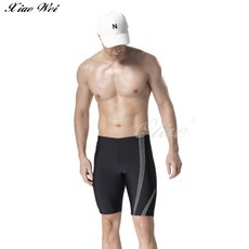 聖手品牌大男七分泳褲【黑底白色幾何曲線側邊】M-3L，舒適彈性，展現運動時尚