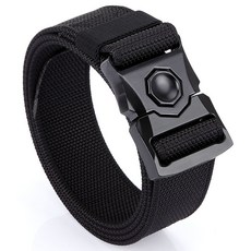 全閤金休閒彈力帆布戰術腰帶男軍迷用作訓戶外工裝布褲帶保安皮帶, 黑色-(尼龍), 1個