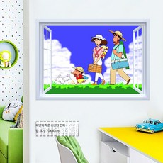 짱구 캐릭터 방수 벽 스티커 탈부착 인테리어 포인트 장식 데칼 그래픽시트 아이방 꾸미기 유리창문용, 입체 창문  새로운 가족 여행
