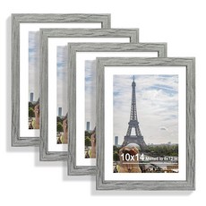 HongKee Hongkee 15.2 x 20.3cm(6 8인치) 사진 액자 4개 세트 진짜 유리와 천연 오크 프레임으로 제작 - 매트가 있는 디스플레이 그림 10.2x15., 10x14 in, 회색